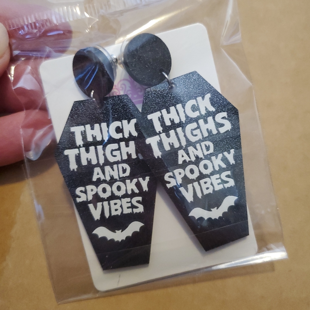 Spooky coffin earrings new thick thighs and spooky vibes